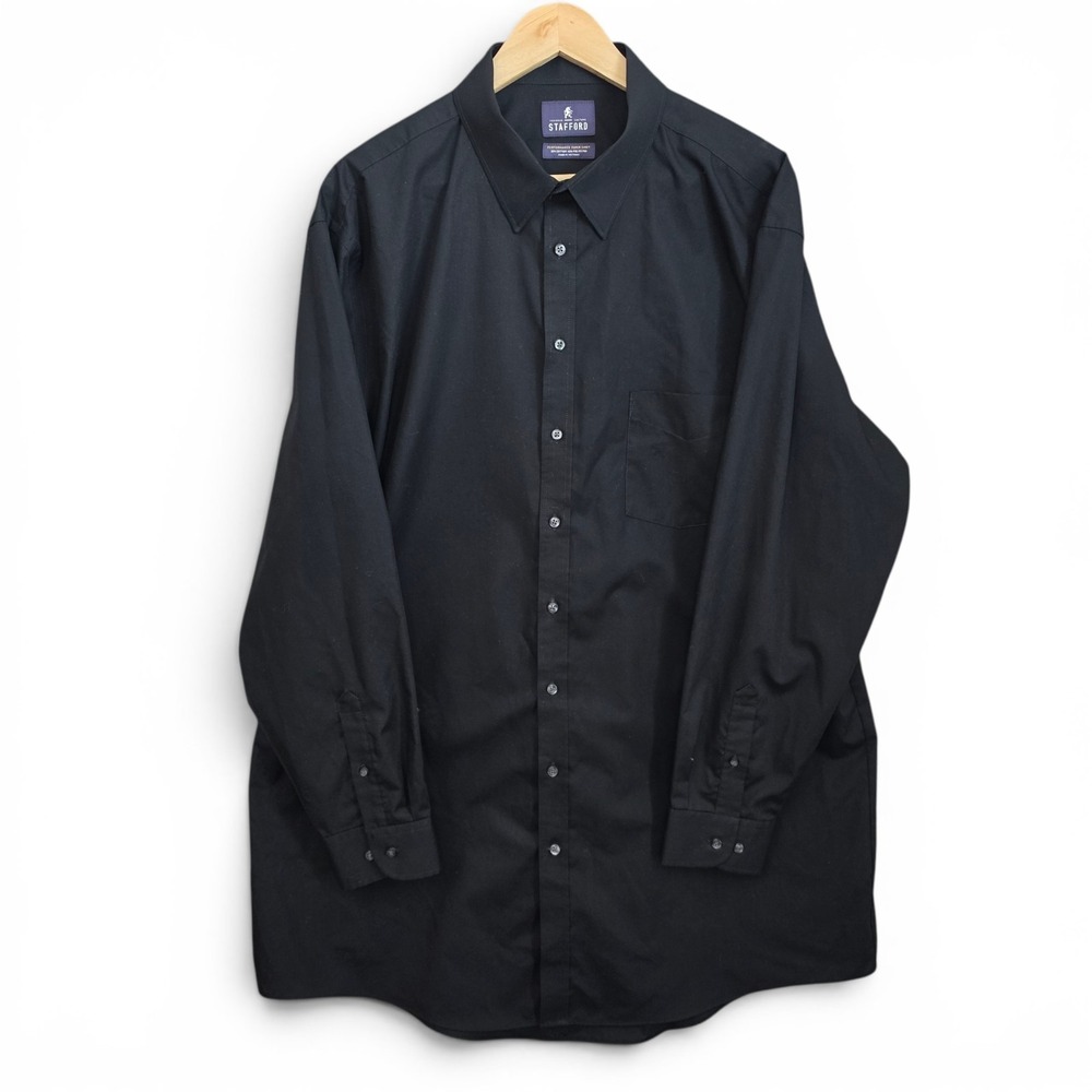 Stafford Dress Shirt Mens 18.5 36/37 X Tall Black Peformance Super Shirt Career